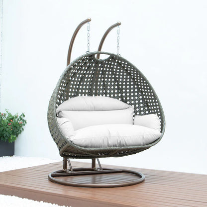 LM  Beige Wicker Hanging 2 person Egg Swing Chair