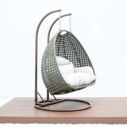 LM  Beige Wicker Hanging 2 person Egg Swing Chair