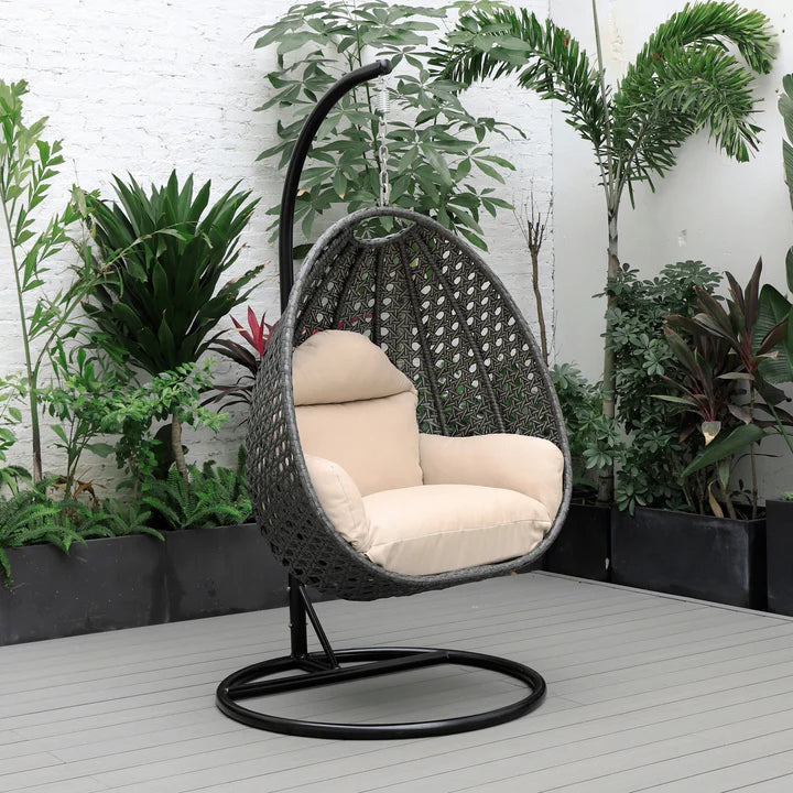 LM  Charcoal Wicker Hanging Egg Swing Chair