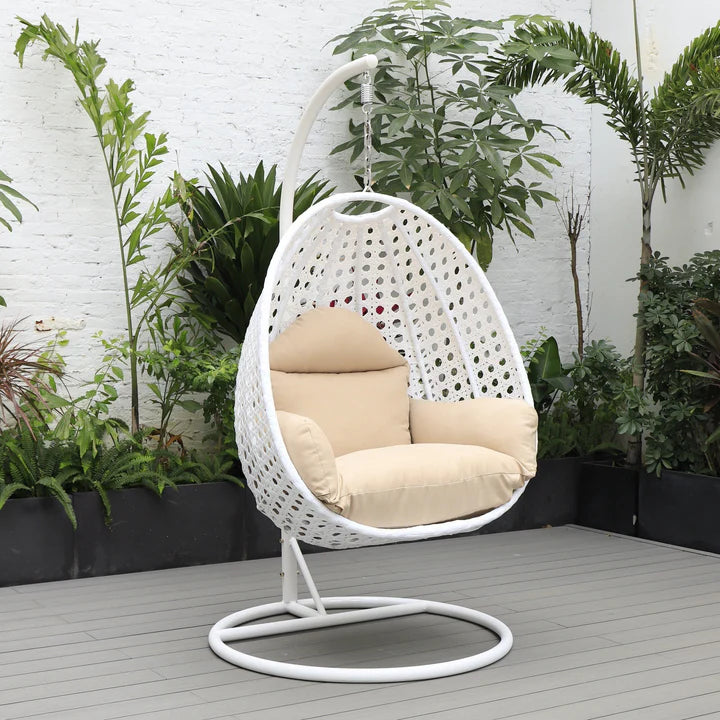 LM  White Wicker Hanging Egg Swing Chair