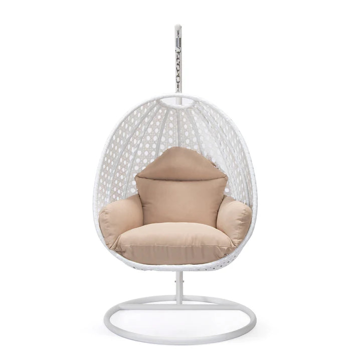 LM  White Wicker Hanging Egg Swing Chair