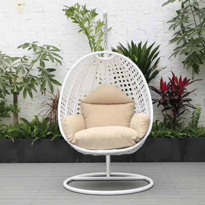 LM  White Wicker Hanging Egg Swing Chair