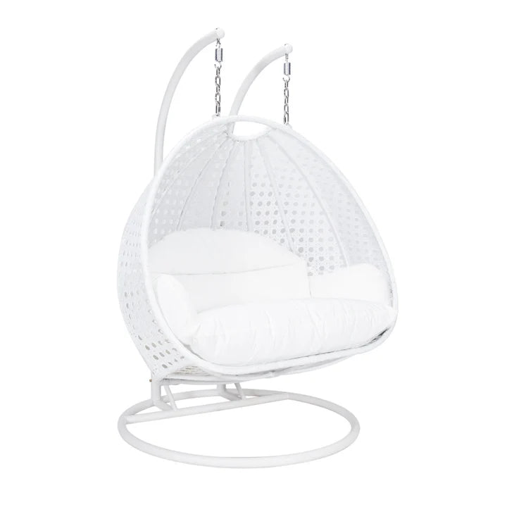 LM  White Wicker Hanging 2 person Egg Swing Chair