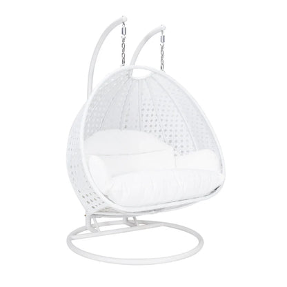 LM  White Wicker Hanging 2 person Egg Swing Chair