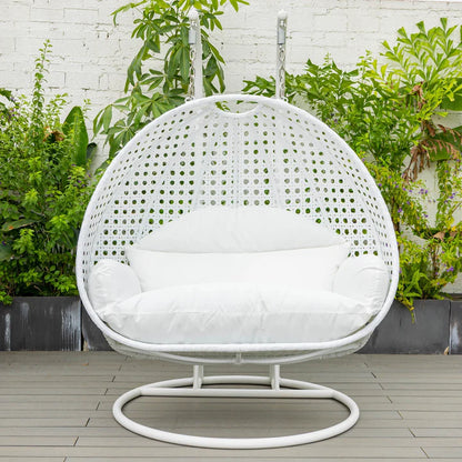 LM  White Wicker Hanging 2 person Egg Swing Chair