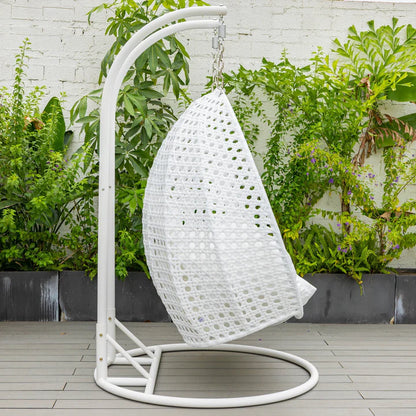 LM  White Wicker Hanging 2 person Egg Swing Chair