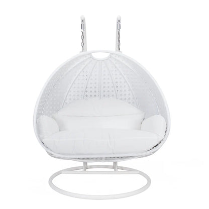 LM  White Wicker Hanging 2 person Egg Swing Chair