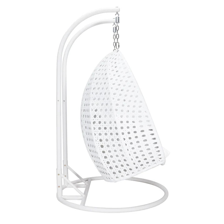 LM  White Wicker Hanging 2 person Egg Swing Chair