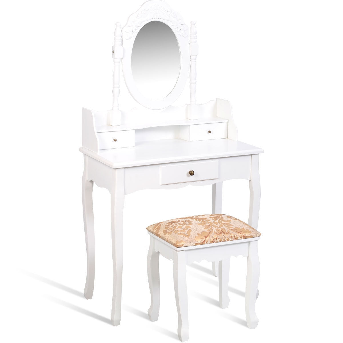 Vanity Makeup Dressing Table with Rotating Mirror and 3 Drawers