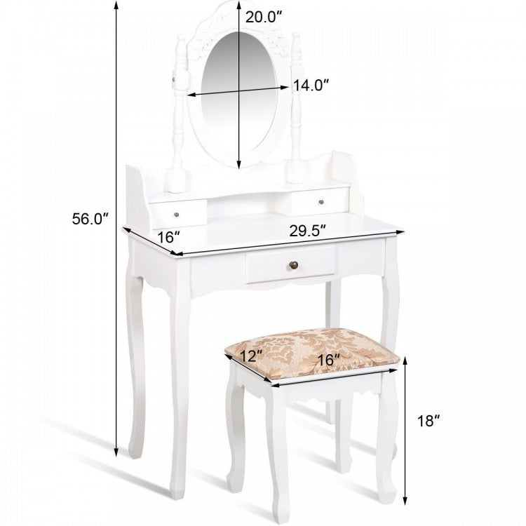 Vanity Makeup Dressing Table with Rotating Mirror and 3 Drawers