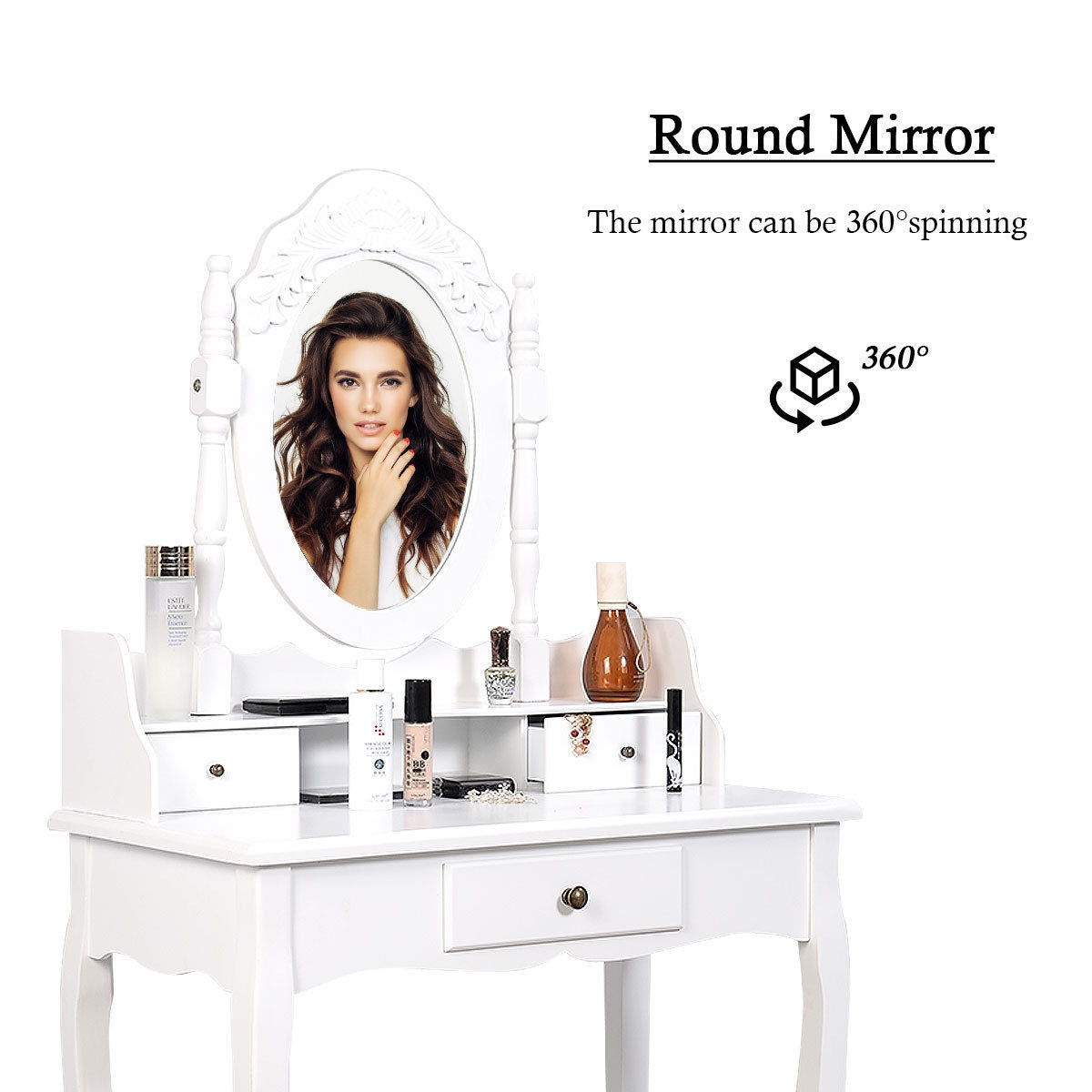 Vanity Makeup Dressing Table with Rotating Mirror and 3 Drawers