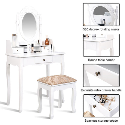 Vanity Makeup Dressing Table with Rotating Mirror and 3 Drawers