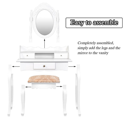 Vanity Makeup Dressing Table with Rotating Mirror and 3 Drawers