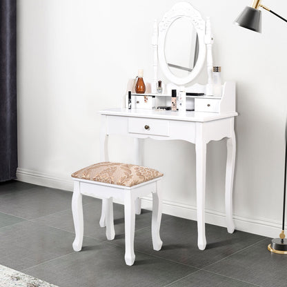 Vanity Makeup Dressing Table with Rotating Mirror and 3 Drawers