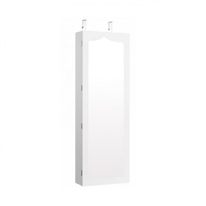 Lockable Wall Mounted Mirror Jewelry Armoire with 5 LEDs and 6 Drawers