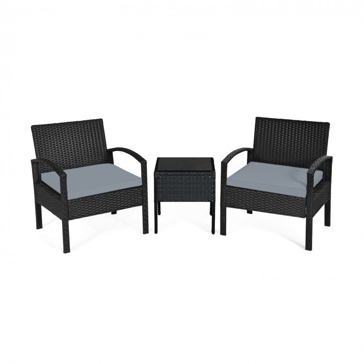 3 Pieces Outdoor Rattan Patio Conversation Set with Seat Cushions 15 Rev