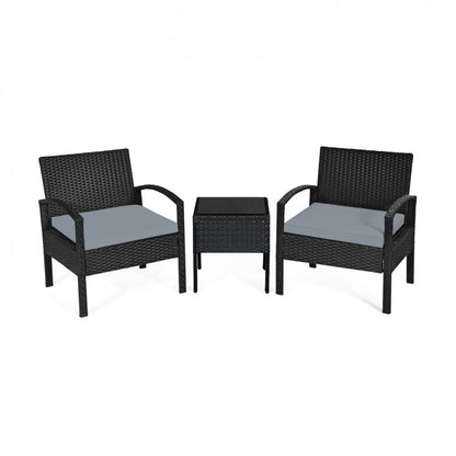 3 Pieces Outdoor Rattan Patio Conversation Set with Seat Cushions 15 Rev