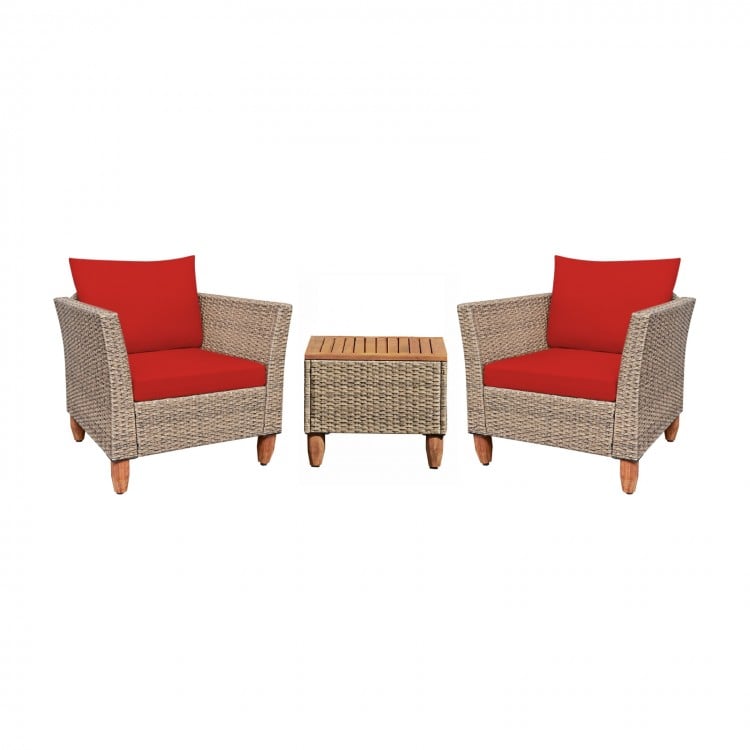 3 Pieces Patio Rattan Furniture Set with Washable Cushion for Yard Porch