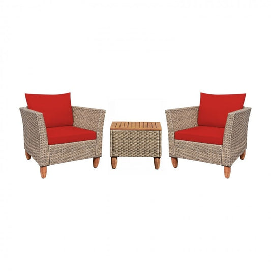 3 Pieces Patio Rattan Furniture Set with Washable Cushion for Yard Porch