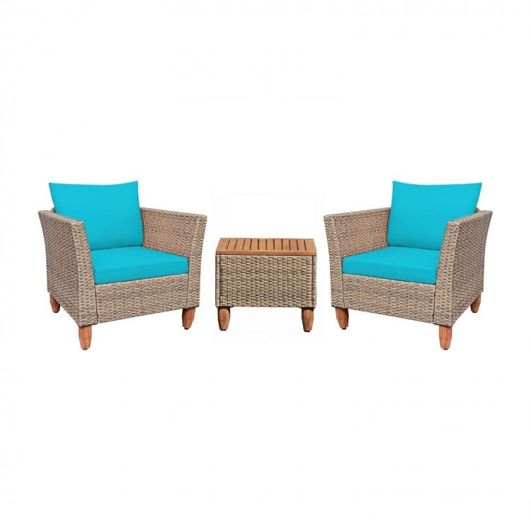 3 Pieces Patio Rattan Furniture Set with Washable Cushion for Yard Porch