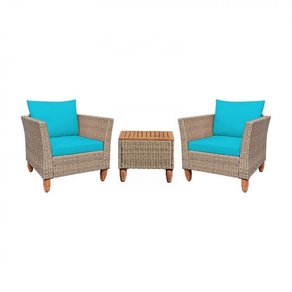 3 Pieces Patio Rattan Furniture Set with Washable Cushion for Yard Porch