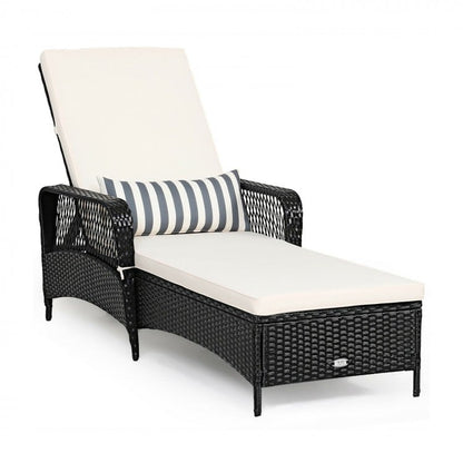 Patio Wicker Chaise Lounge Chair with Adjustable Backrest and Pillow