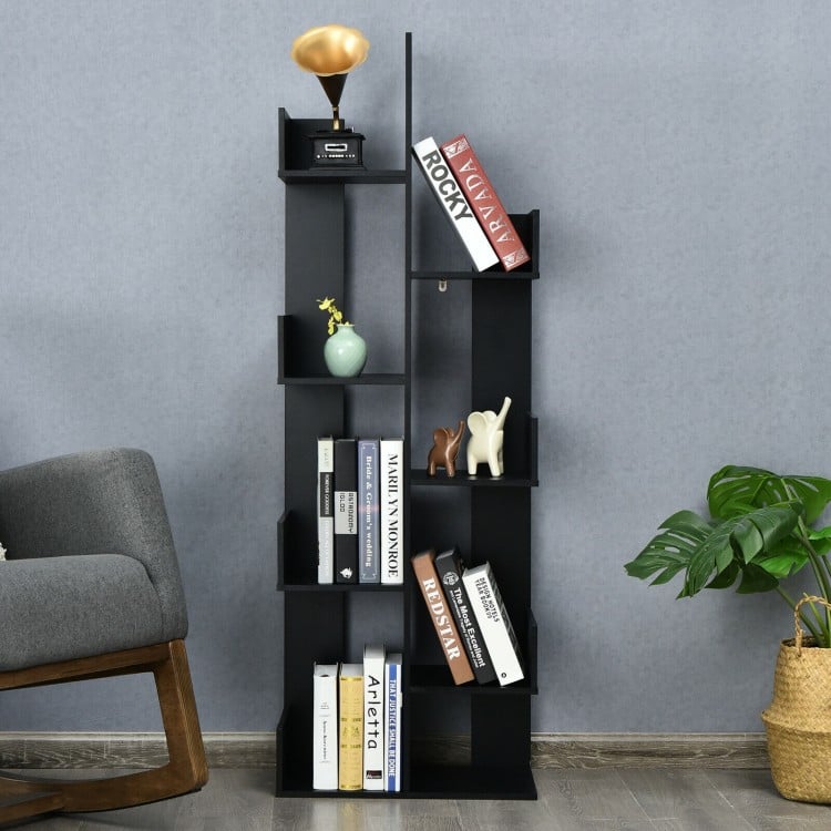 8-Shelf Industrial Tree-Shaped Bookshelf with Anti-Toppling Fitting