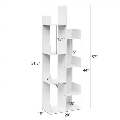 8-Shelf Industrial Tree-Shaped Bookshelf with Anti-Toppling Fitting