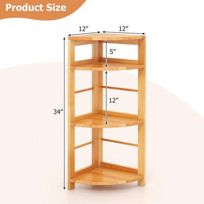 4-Tier Corner Shelf with Rubber Wood Frame and Anti-Toppling Kit