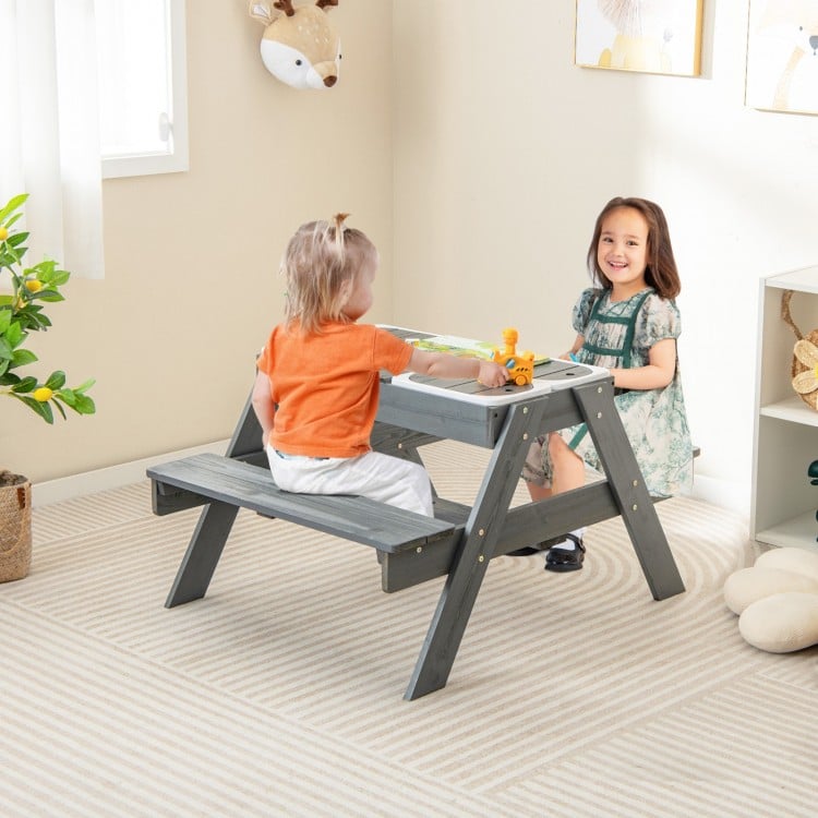 Kids Picnic Table Set with 3 Removable Bins