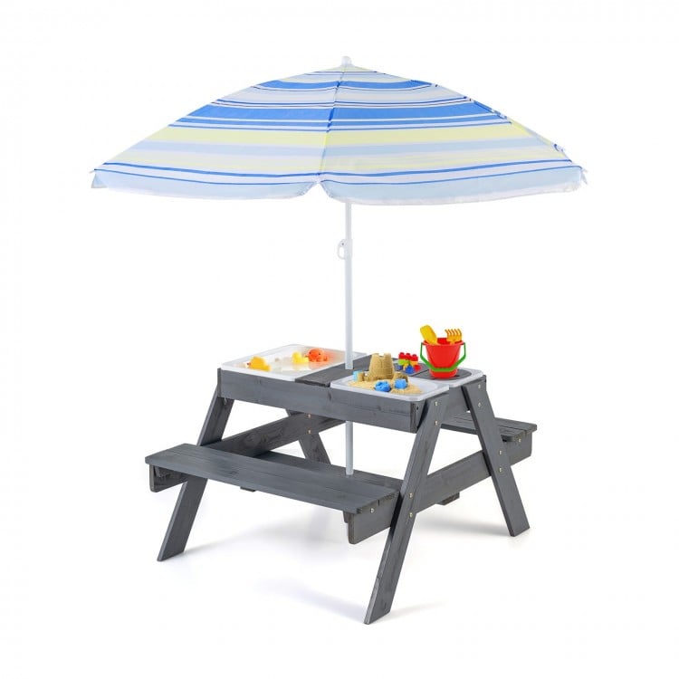 Kids Picnic Table Set with 3 Removable Bins