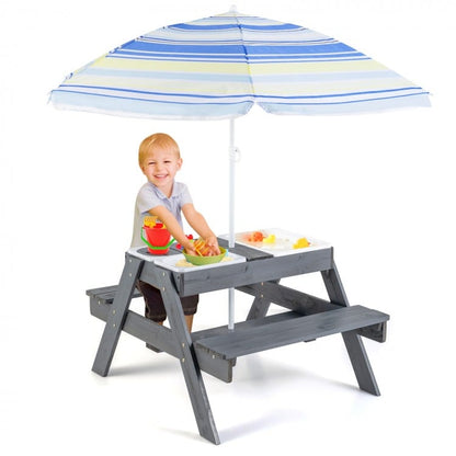 Kids Picnic Table Set with 3 Removable Bins