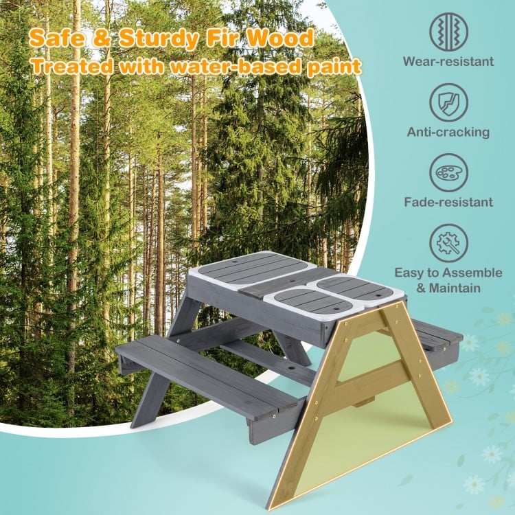 Kids Picnic Table Set with 3 Removable Bins