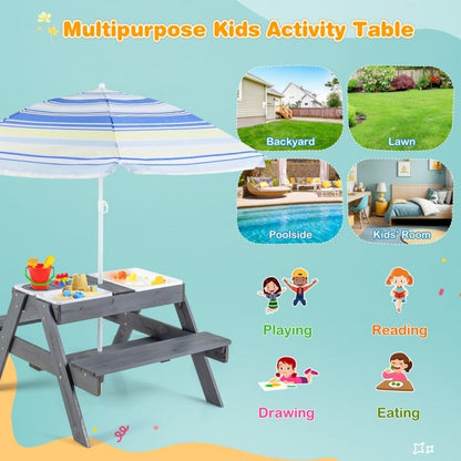 Kids Picnic Table Set with 3 Removable Bins