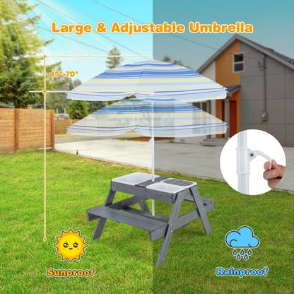 Kids Picnic Table Set with 3 Removable Bins