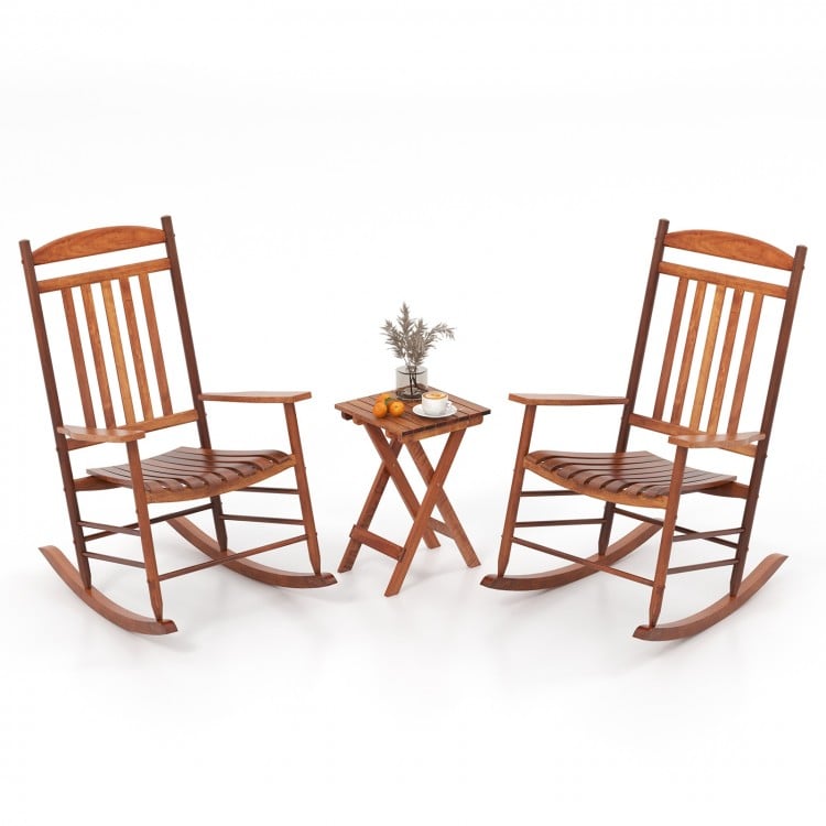 3-piece Outdoor Poplar Wood Rocking Bistro Set