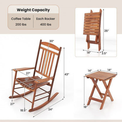 3-piece Outdoor Poplar Wood Rocking Bistro Set