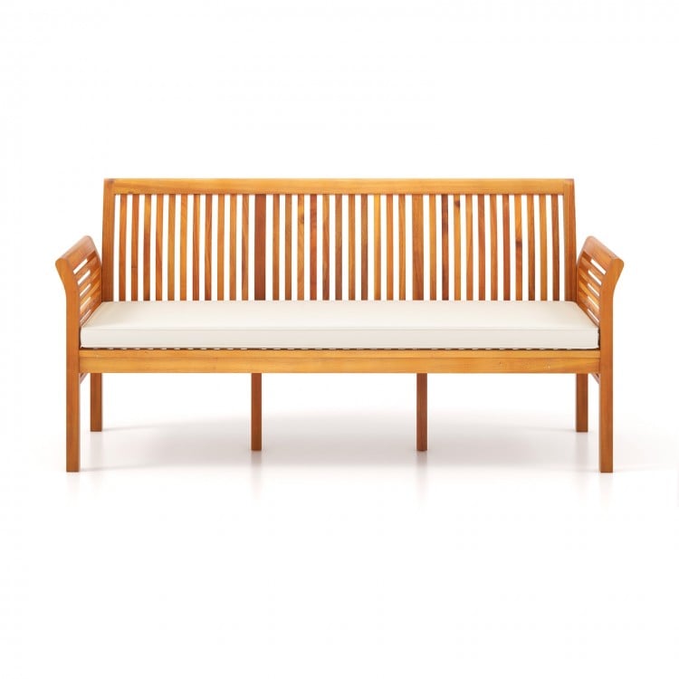 62.5 Inches Patio 3-Seat Wood Bench with Soft Seat Cushions