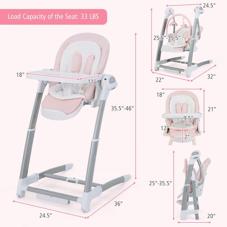 Chaise haute pliante pour bébé avec 8 hauteurs réglables et 5 dossiers inclinables