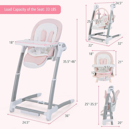 Chaise haute pliante pour bébé avec 8 hauteurs réglables et 5 dossiers inclinables