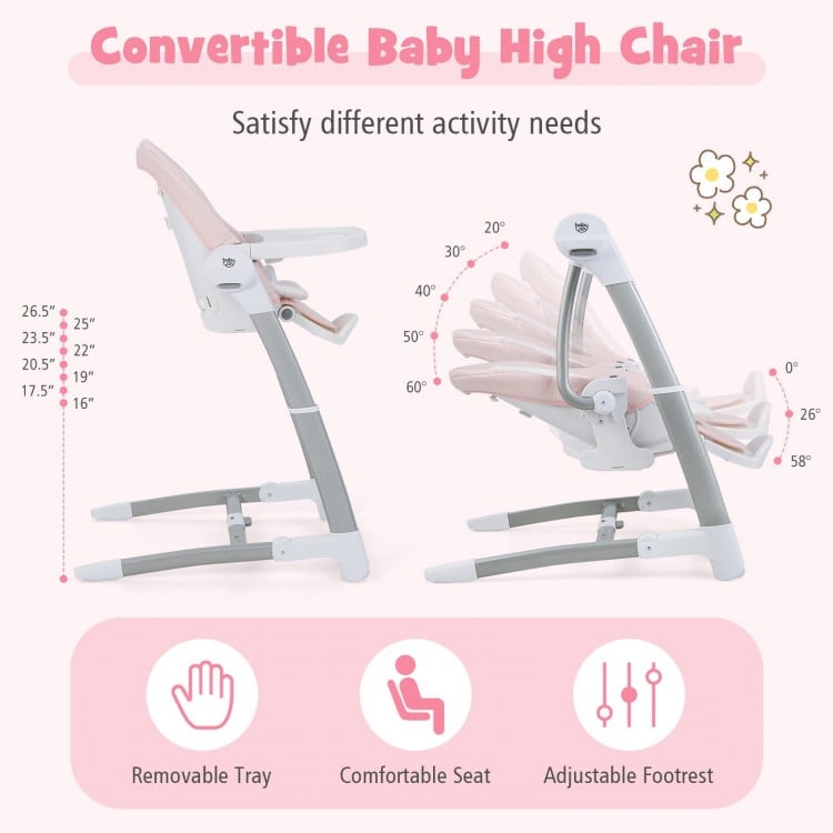 Chaise haute pliante pour bébé avec 8 hauteurs réglables et 5 dossiers inclinables