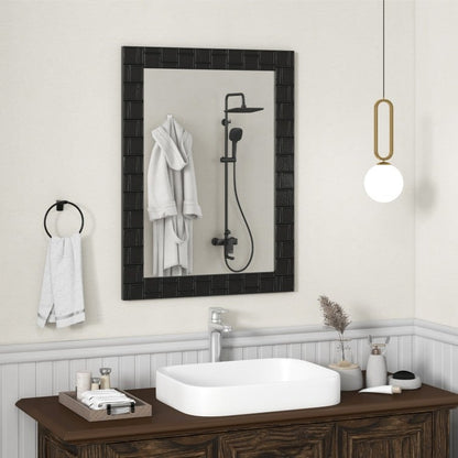 Wood Framed Wall Mirror Rectangle Vanity Mirror for Living Room Entryway-Black