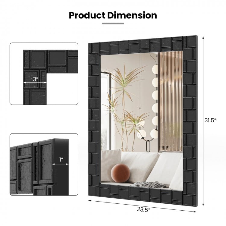 Wood Framed Wall Mirror Rectangle Vanity Mirror for Living Room Entryway-Black