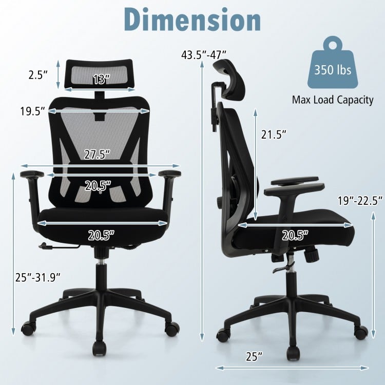 Chaise de bureau ergonomique en maille Chaise de travail pivotante réglable avec dossier à bascule