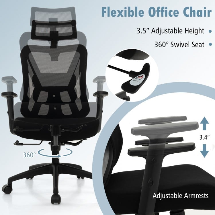 Chaise de bureau ergonomique en maille Chaise de travail pivotante réglable avec dossier à bascule