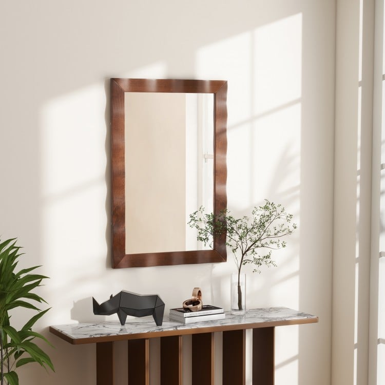 Miroir mural de style ferme de 41,5 x 28 pouces avec cadre en bois massif