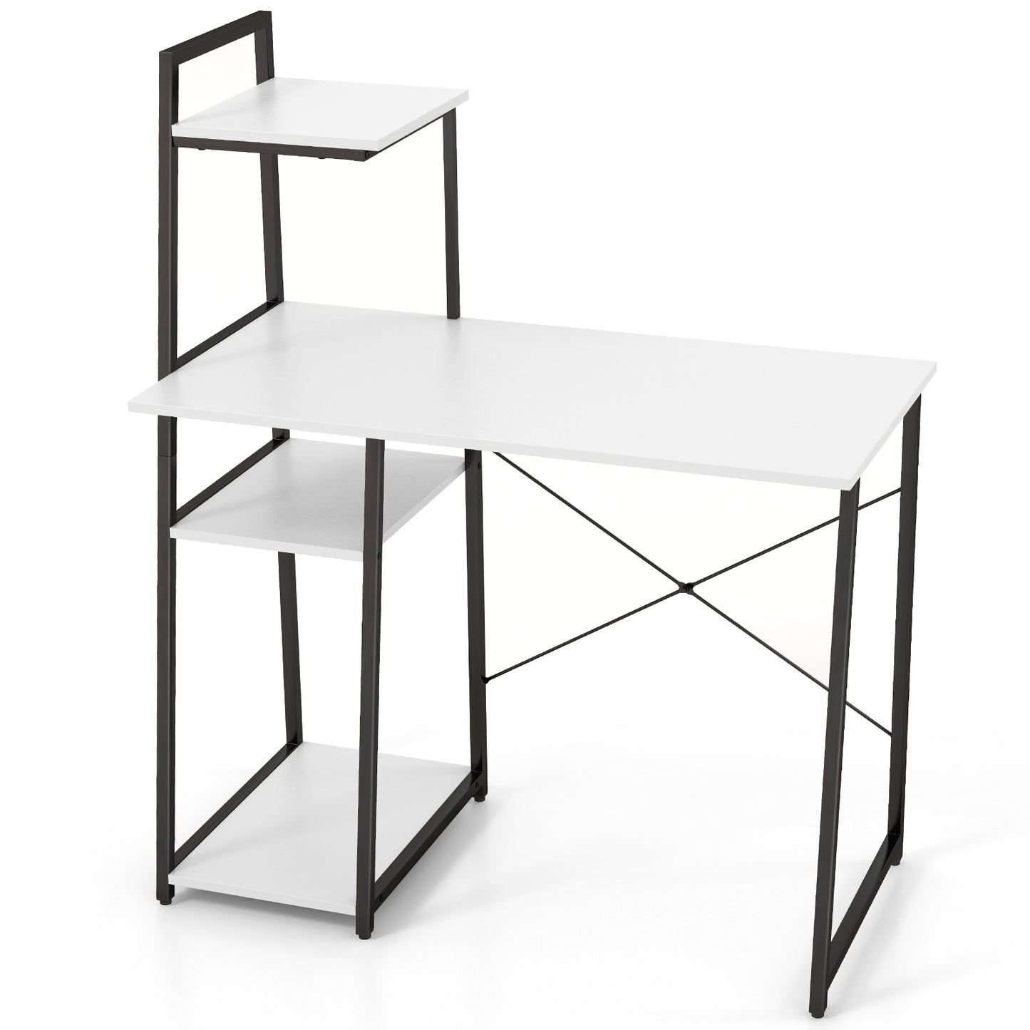 Bureau d'ordinateur compact avec 4 étagères à niveaux pour la maison et le bureau