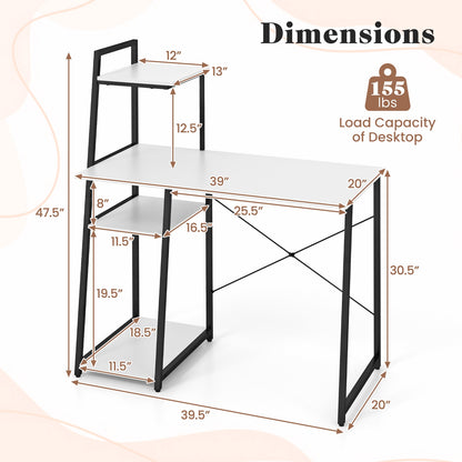 Bureau d'ordinateur compact avec 4 étagères à niveaux pour la maison et le bureau