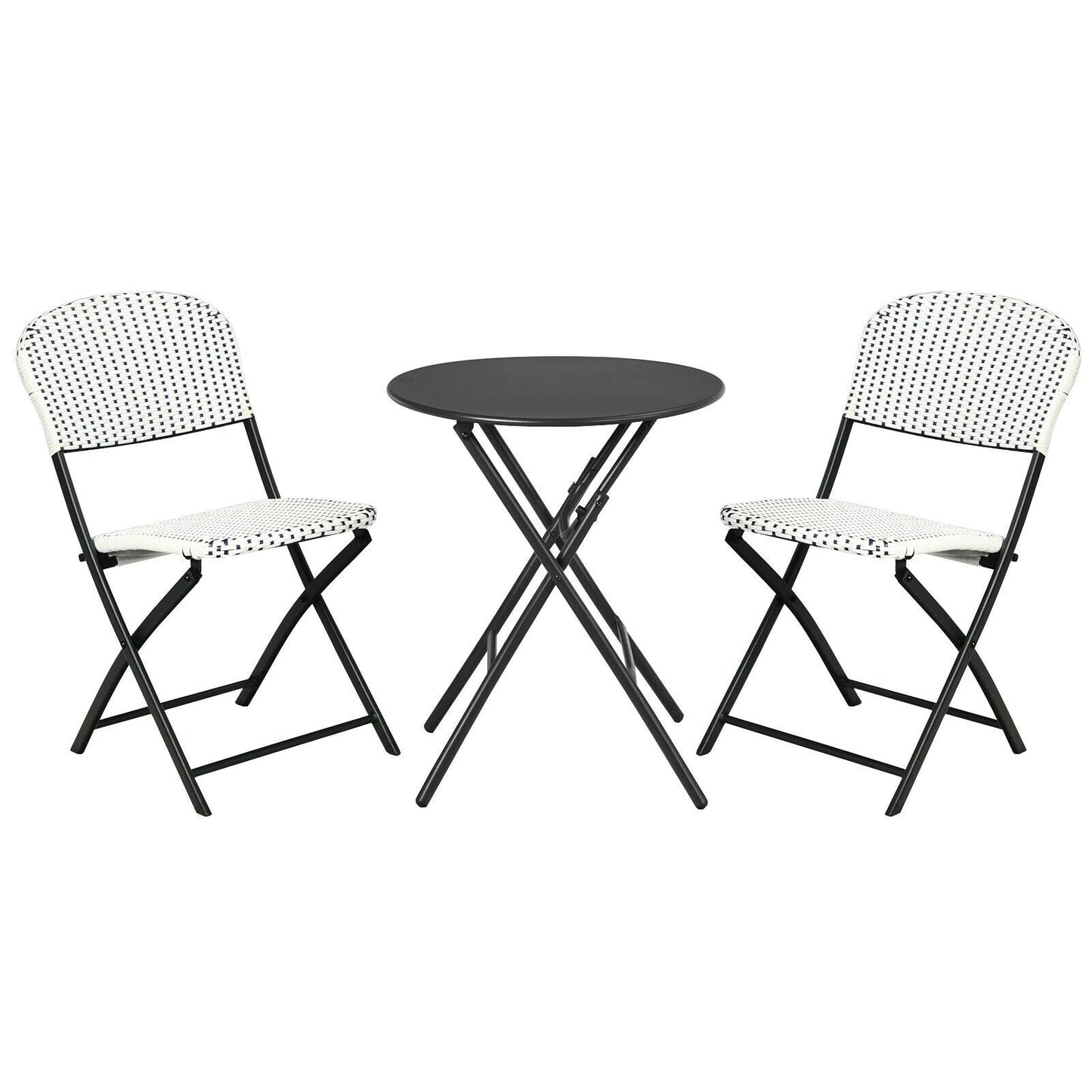 3 Pieces Patio Rattan Bistro Set with Round Dining Table and 2 Chairs