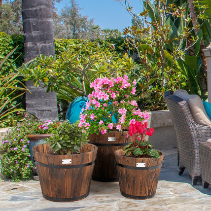 Ensemble de 3 barils de jardinière en bois avec plusieurs tailles